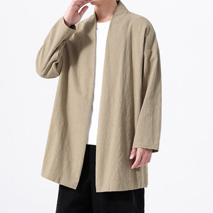 Buddha Stones Spring Casual Minimalist Solid Cotton Men's Kimono - image 6