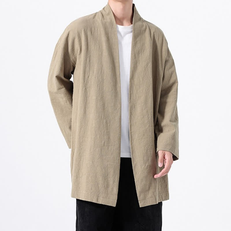 Buddha Stones Spring Casual Minimalist Solid Cotton Men's Kimono - image 1