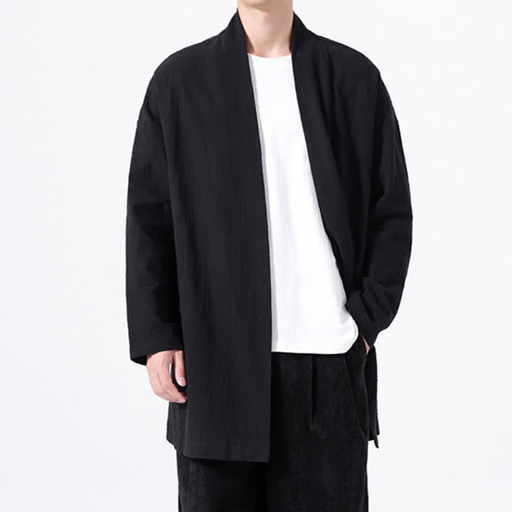 Buddha Stones Spring Casual Minimalist Solid Cotton Men's Kimono - image 12