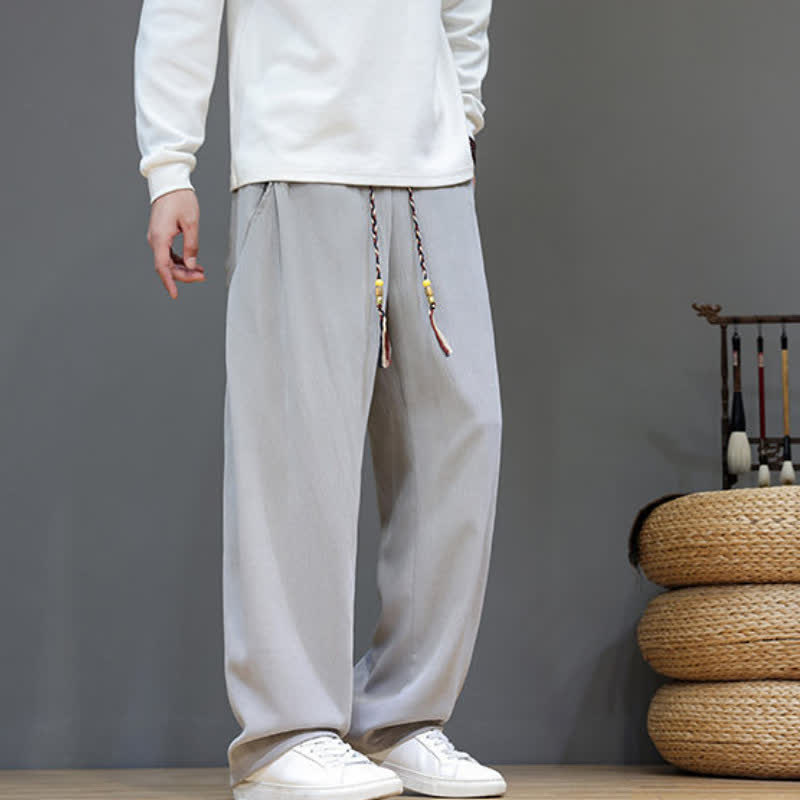 Buddha Stones Fall Winter Casual Drawstring Solid Long Pants Men's Straight Leg Pants With Pockets - image 19