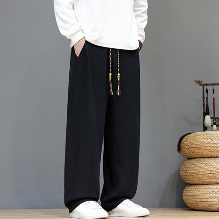 Buddha Stones Fall Winter Casual Drawstring Solid Long Pants Men's Straight Leg Pants With Pockets - image 14
