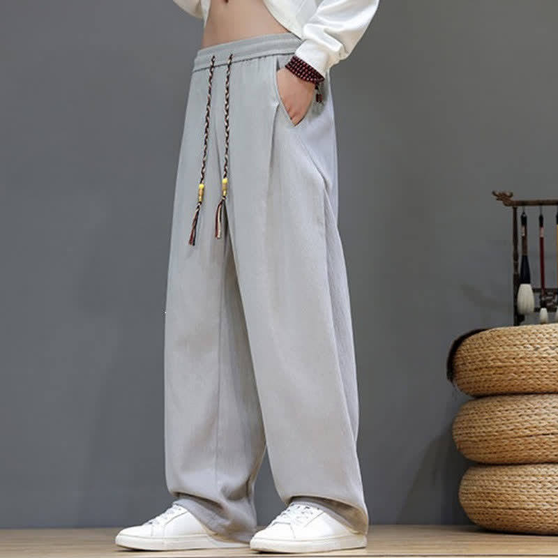 Buddha Stones Fall Winter Casual Drawstring Solid Long Pants Men's Straight Leg Pants With Pockets - image 24