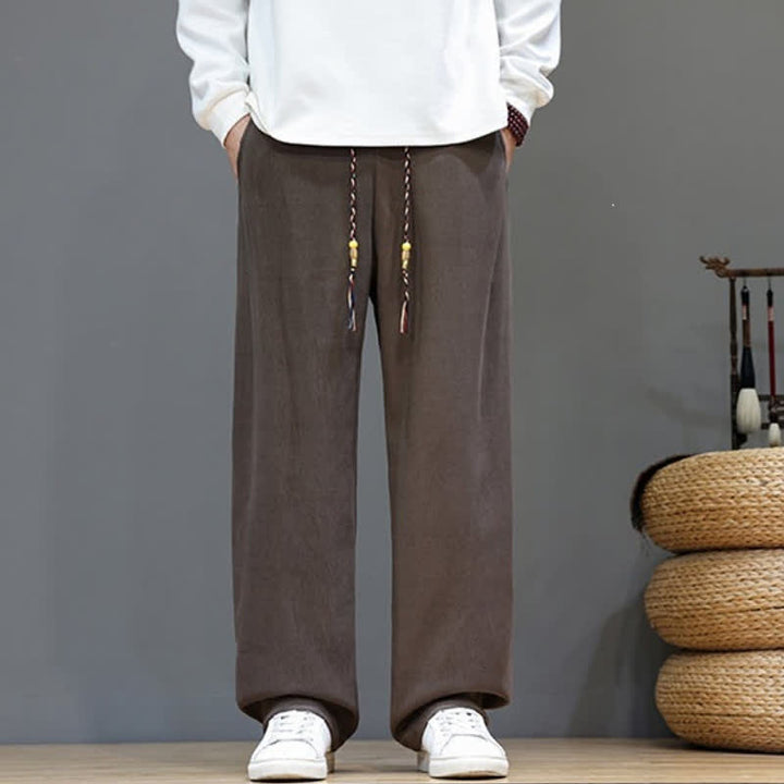Buddha Stones Fall Winter Casual Drawstring Solid Long Pants Men's Straight Leg Pants With Pockets - image 3
