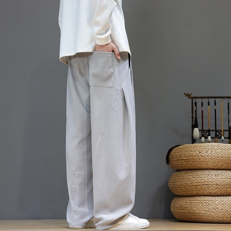 Buddha Stones Fall Winter Casual Drawstring Solid Long Pants Men's Straight Leg Pants With Pockets - image 22
