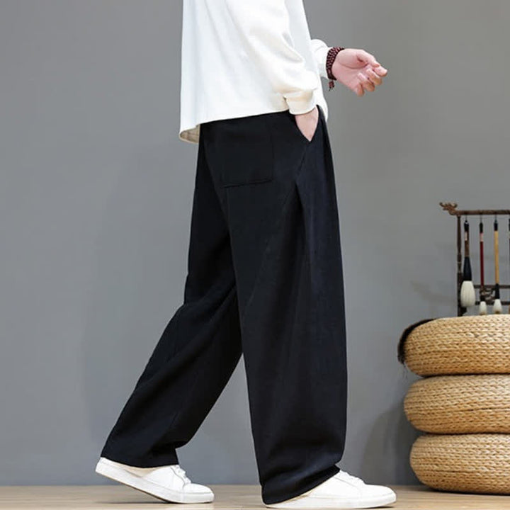 Buddha Stones Fall Winter Casual Drawstring Solid Long Pants Men's Straight Leg Pants With Pockets - image 15