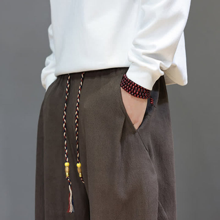 Buddha Stones Fall Winter Casual Drawstring Solid Long Pants Men's Straight Leg Pants With Pockets - image 9