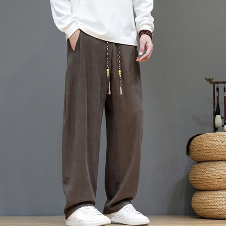 Buddha Stones Fall Winter Casual Drawstring Solid Long Pants Men's Straight Leg Pants With Pockets - image 5