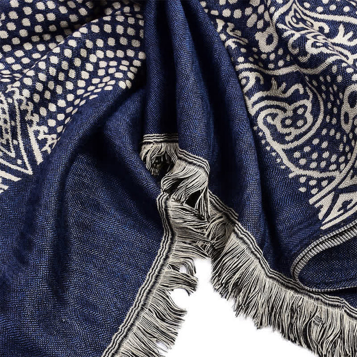 Buddha Stones Fall Winter Geometric Paisley Tassel Reversible Cozy Men's Scarf - image 5