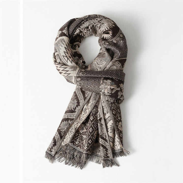 Buddha Stones Fall Winter Reversible Paisley Geometric Tassel Scarf - Sienna Approx. 25.6 in × 70.9 in / 65 × 180 cm - image 5