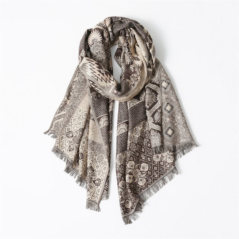 Buddha Stones Fall Winter Reversible Paisley Geometric Tassel Scarf - image 6
