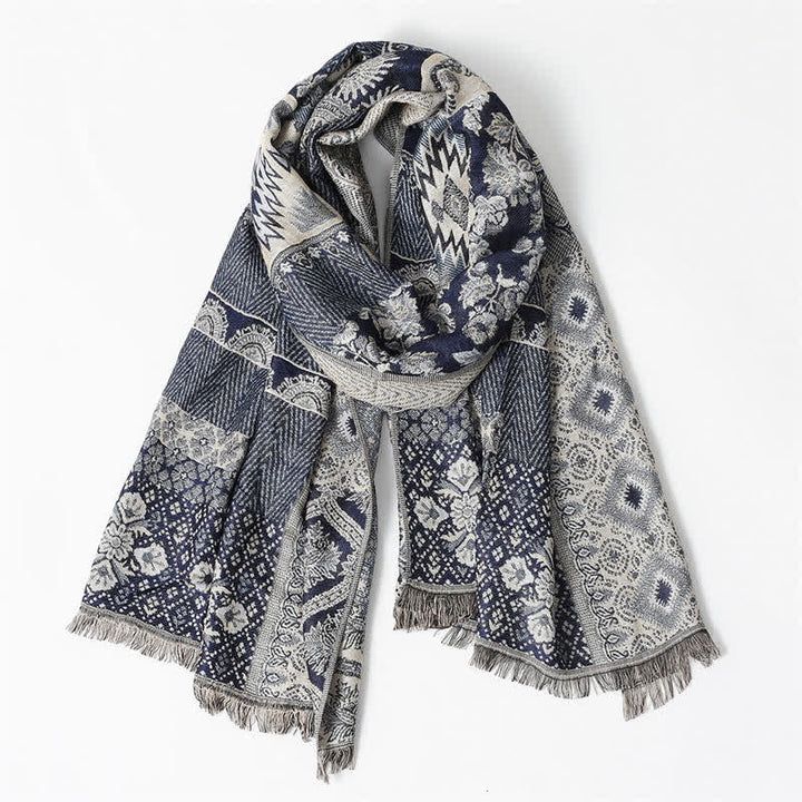 Buddha Stones Fall Winter Reversible Paisley Geometric Tassel Scarf - image 2