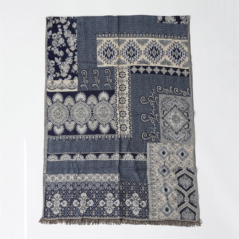 Buddha Stones Fall Winter Reversible Paisley Geometric Tassel Scarf - image 3