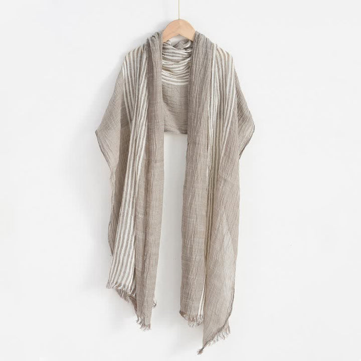 Buddha Stones Spring Fall Striped Color Block Stripe Tassel Travel Scarf - image 8
