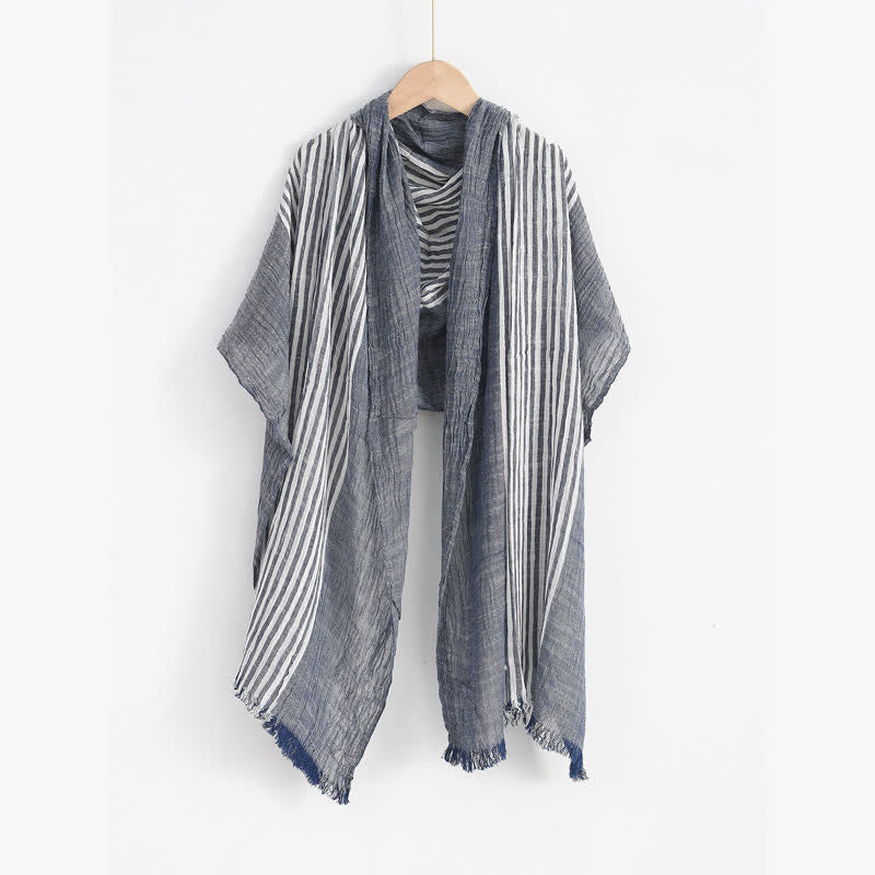 Buddha Stones Spring Fall Striped Color Block Stripe Tassel Travel Scarf - image 5
