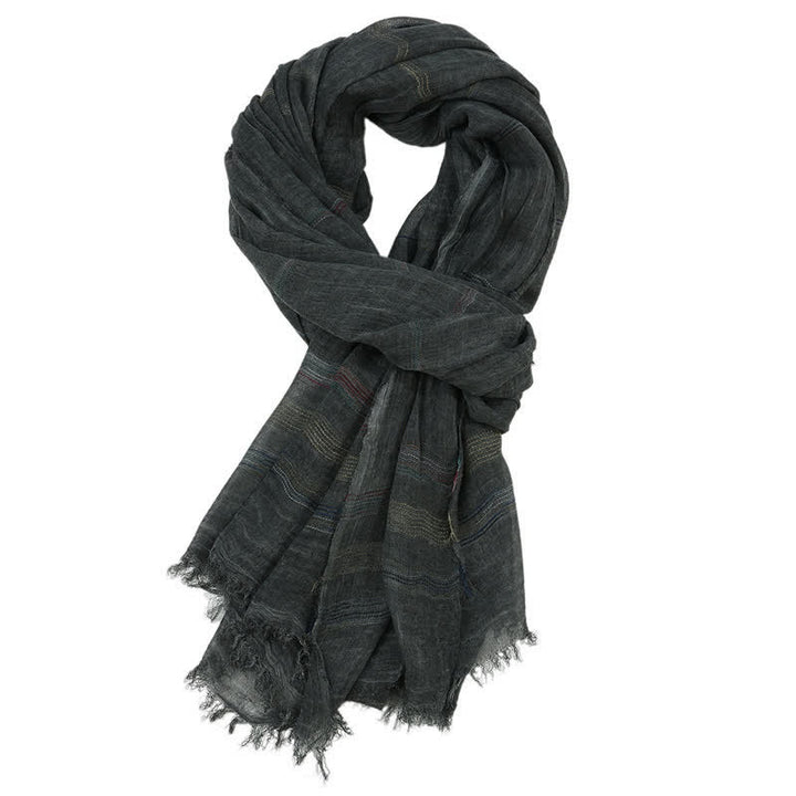 Buddha Stones Spring Fall Earth Tone Fine Stripe Frayed Tassel Scarf - Black - Approx. 35.4 in × 74.8 in / 90 × 190 cm - image 3