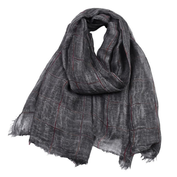 Buddha Stones Spring Fall Plaid Checkered Pattern Casual Unisex Scarf - Black - Approx. 39.4 in × 74.8 in / 100 × 190 cm - image 0