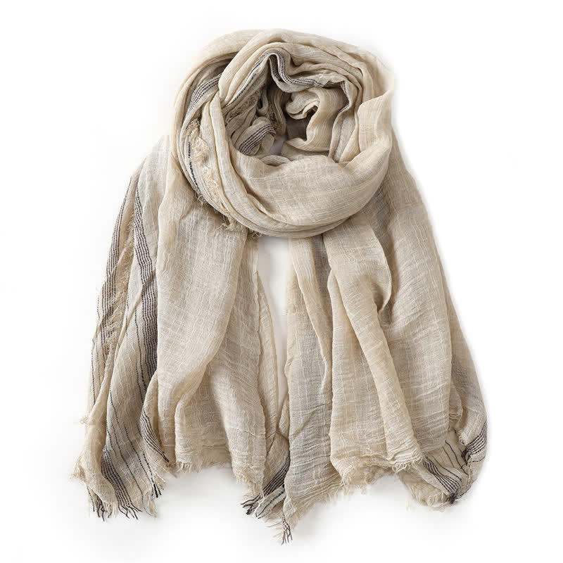 Buddha Stones Spring Fall Crinkled Frayed Edge Wrap Scarf - Wheat - Approx. 78.7 in × 29.5 in / 200 × 75 cm - image 9