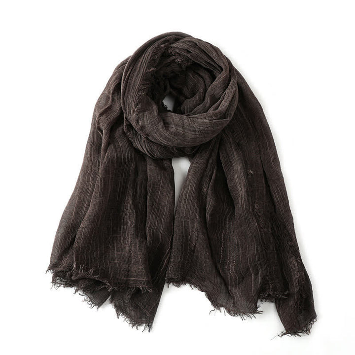 Buddha Stones Spring Fall Crinkled Frayed Edge Wrap Scarf - SaddleBrown - Approx. 78.7 in × 29.5 in / 200 × 75 cm - image 12