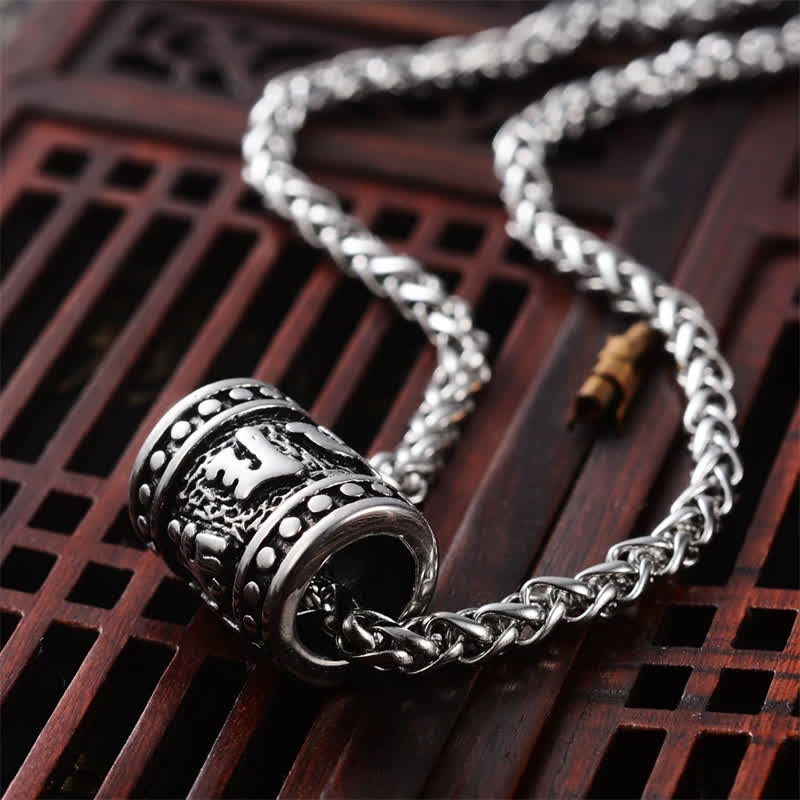Buddha Stones Titanium Steel Om Mani Padme Hum Relief Carved Cylinder Necklace for Protection and Wisdom - image 1