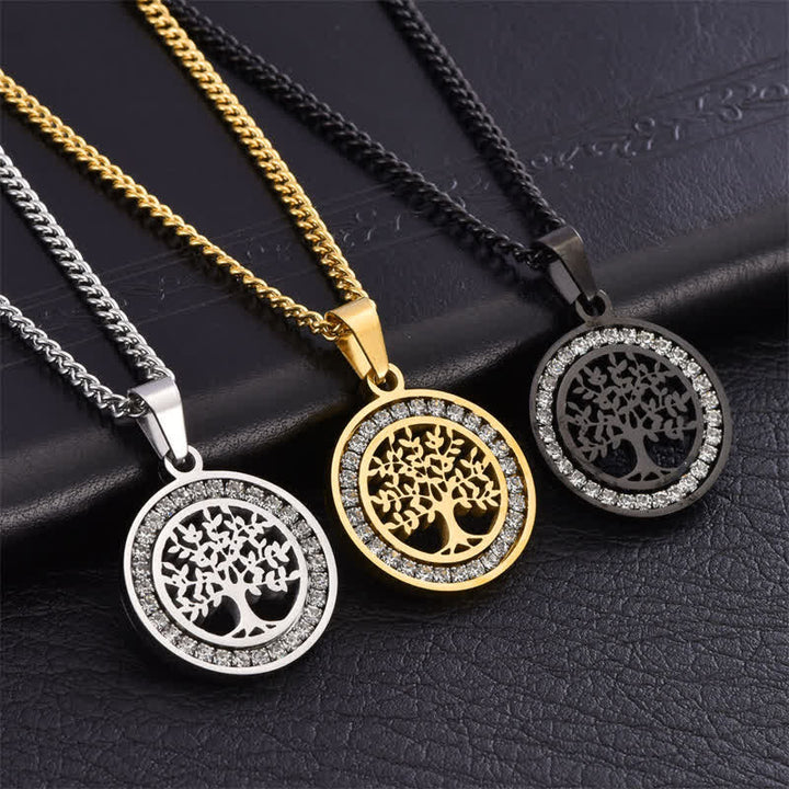 Buddha Stones Titanium Steel Tree of Life Connection Round Pendant Necklace - image 0