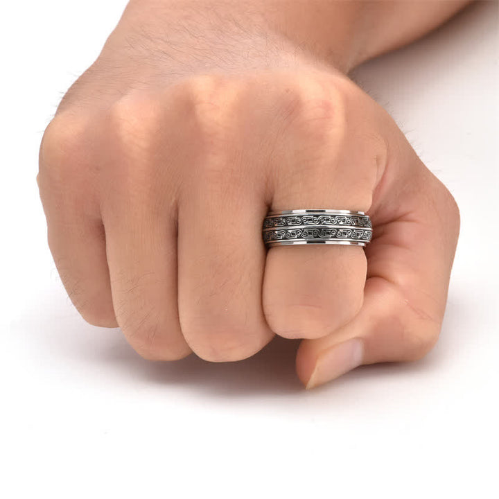 Buddha Stones Titanium Steel Scroll Pattern Rotating Protection Ring - image 2