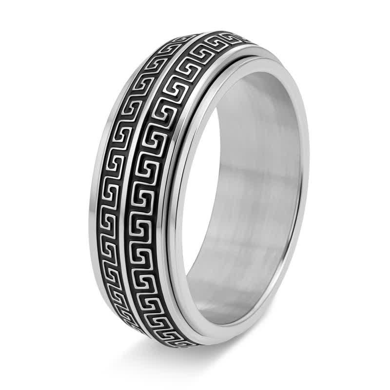 Buddha Stones Titanium Steel Greek Key Rotating Protection Ring - Silver - US13 - image 0