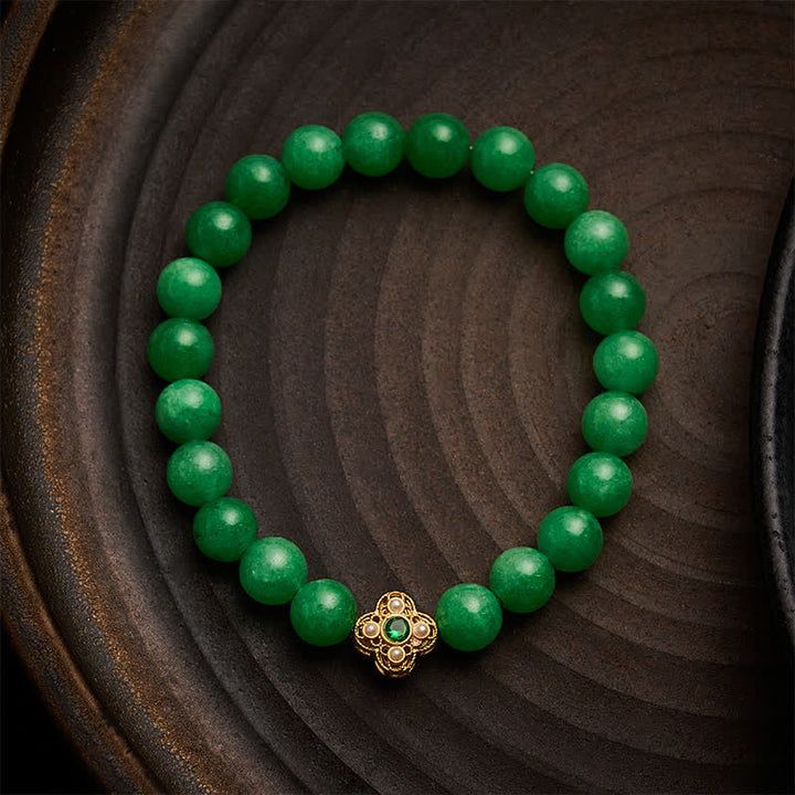 Buddha Stones Natural Quartzite Jade Beads Flower Peace Bracelet - Quartzite Jade(Wrist Circumference: 5.9–6.3 in / 15–16 cm) - image 0