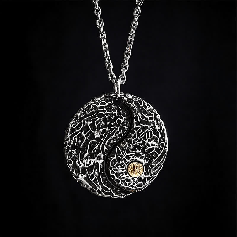 Buddha Stones Copper Yin Yang Balance Round Engraved Pendant Necklace - image 4