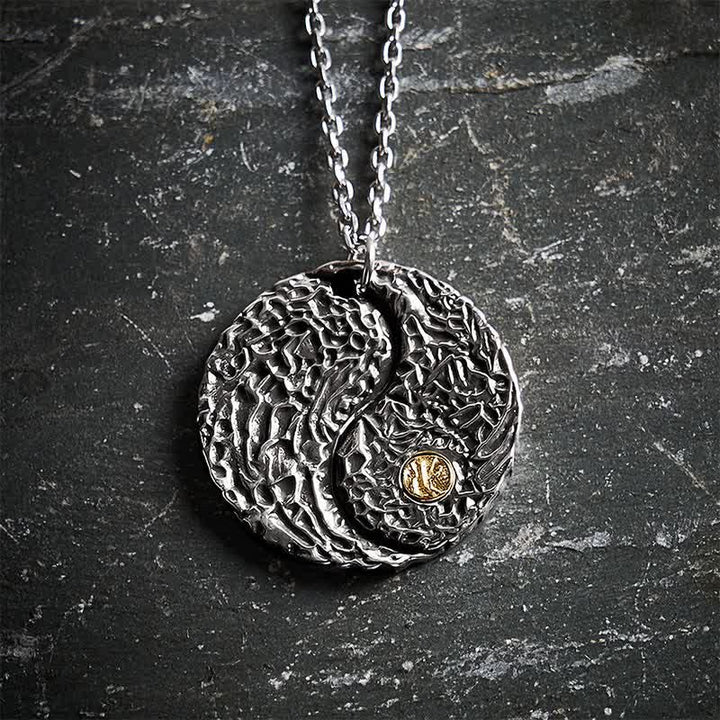 Buddha Stones Copper Yin Yang Balance Round Engraved Pendant Necklace - image 1