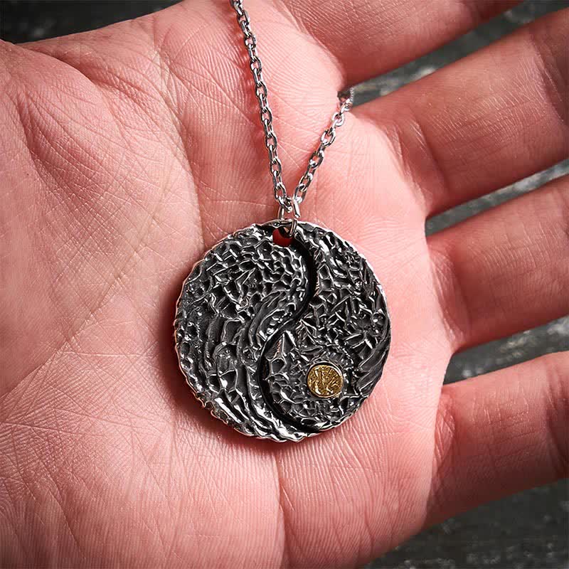 Buddha Stones Copper Yin Yang Balance Round Engraved Pendant Necklace - image 5