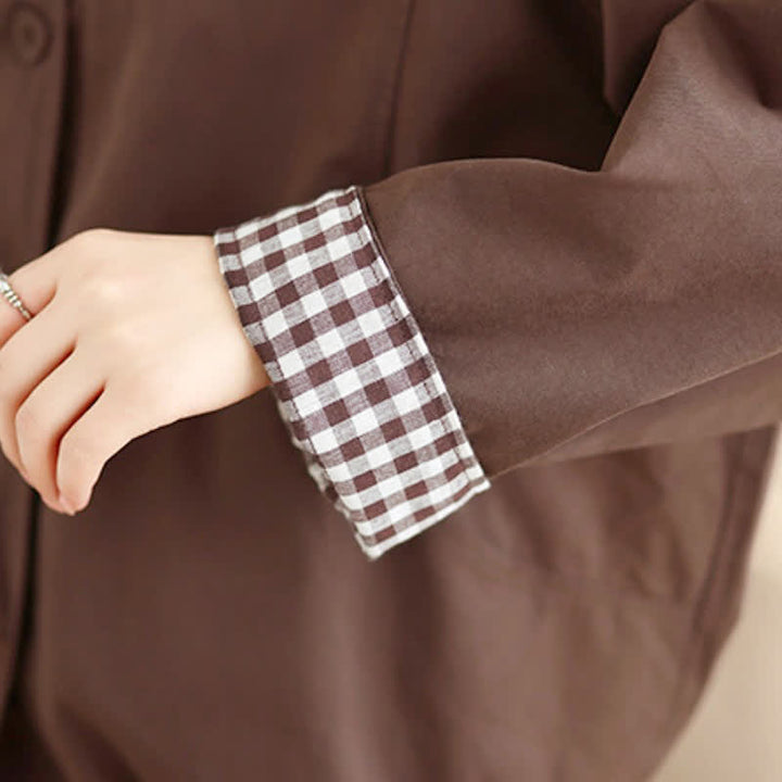 Buddha Stones Fall Casual Vintage Button-Up Solid Checkered Pattern Women's Jacket With Pockets - image 10