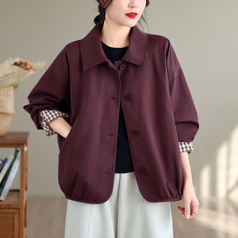 Buddha Stones Fall Casual Vintage Button-Up Solid Checkered Pattern Women's Jacket With Pockets - image 14