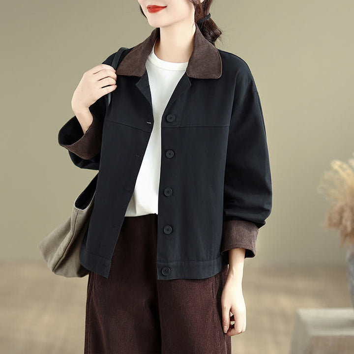 Buddha Stones Fall Casual Vintage Contrast Trim Design Button-Up Solid Women's Jacket - image 4