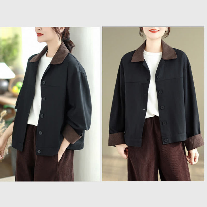 Buddha Stones Fall Casual Vintage Contrast Trim Design Button-Up Solid Women's Jacket - image 5
