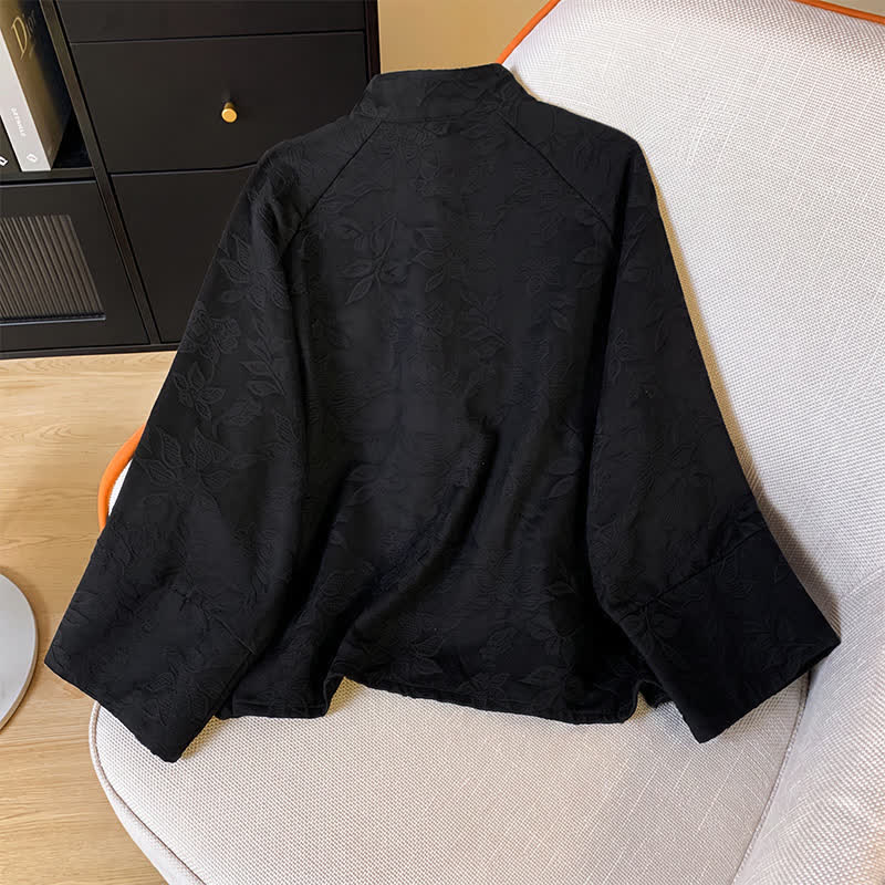 Buddha Stones Fall Vintage Tang Style Frog Button Floral Leaves Cotton Cropped Women's Long Sleeve Shirts - image 11