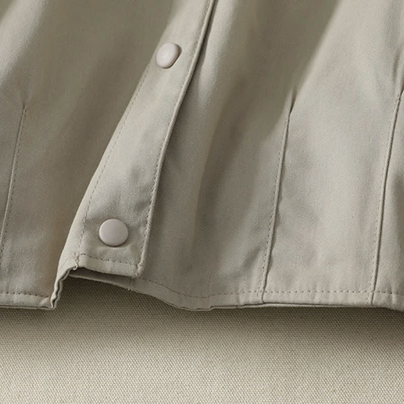 Buddha Stones Fall Winter Casual Minimalist Mandarin Collar Solid Cropped Women's Jacket With Pockets - image 10