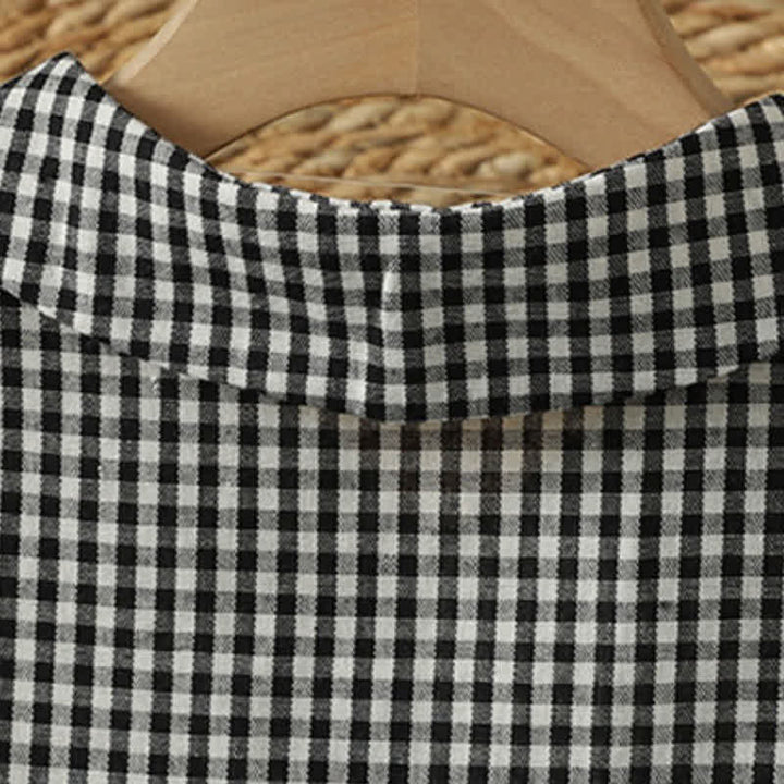 Buddha Stones Fall Vintage Button-Up Black and White Gingham Women's Long Sleeve Dress With Pockets - image 3