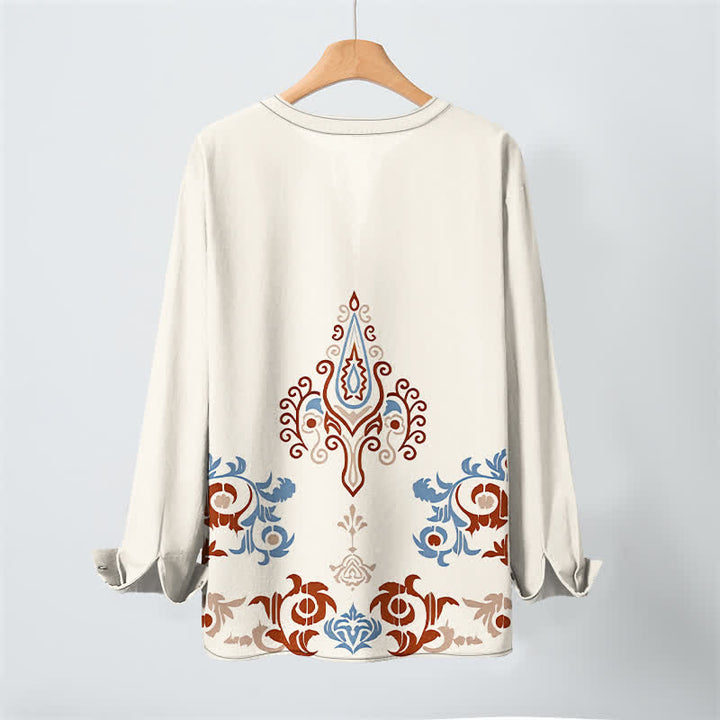 Buddha Stones Cotton Tribal Multicolored Geometric Pattern V-Neck Buttons Men's Long Sleeve Shirts - image 3
