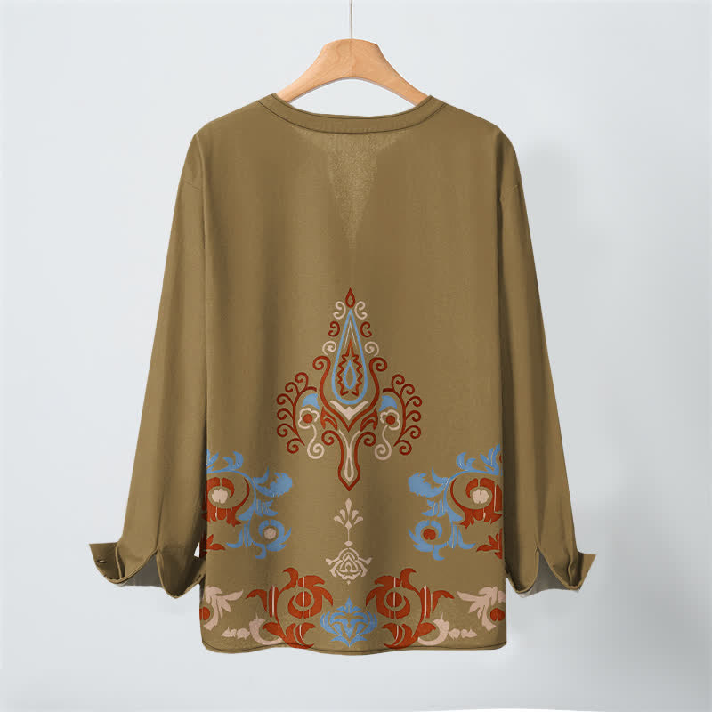 Buddha Stones Cotton Tribal Multicolored Geometric Pattern V-Neck Buttons Men's Long Sleeve Shirts - image 17