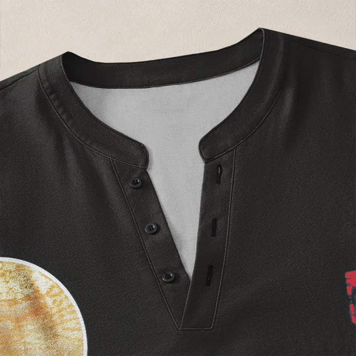 Buddha Stones Cotton Ocean Wave Sailboat Moon Pattern V-Neck Buttons Men's Long Sleeve Shirts - image 11