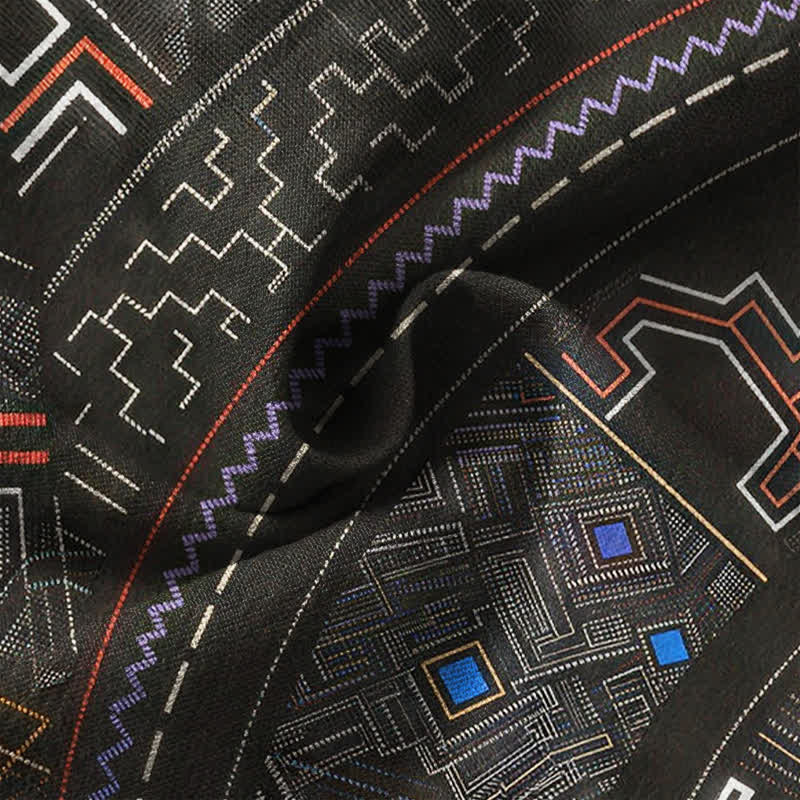 Buddha Stones Cotton Tribal Mandala Pattern V-Neck Buttons Men's Long Sleeve Shirts - image 20