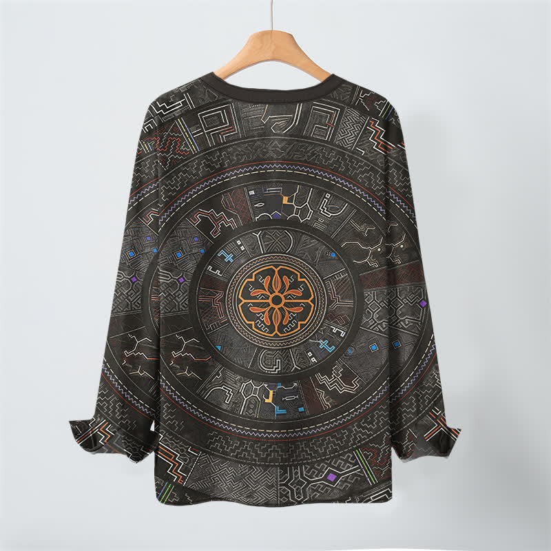 Buddha Stones Cotton Tribal Mandala Pattern V-Neck Buttons Men's Long Sleeve Shirts - image 17