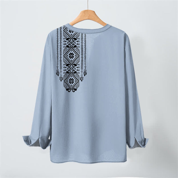Buddha Stones Cotton Bohemian Square Geometric Pattern V-Neck Buttons Men's Long Sleeve Shirts - image 10
