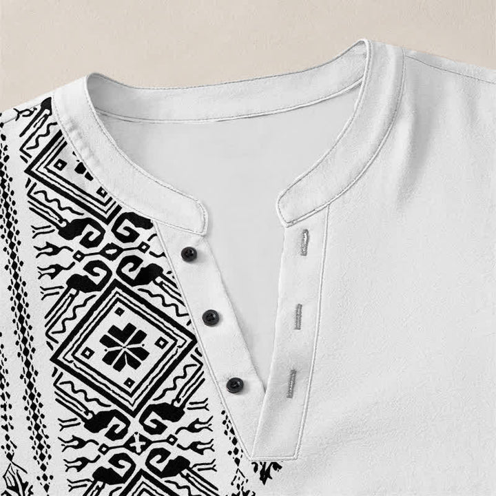 Buddha Stones Cotton Bohemian Square Geometric Pattern V-Neck Buttons Men's Long Sleeve Shirts - image 18