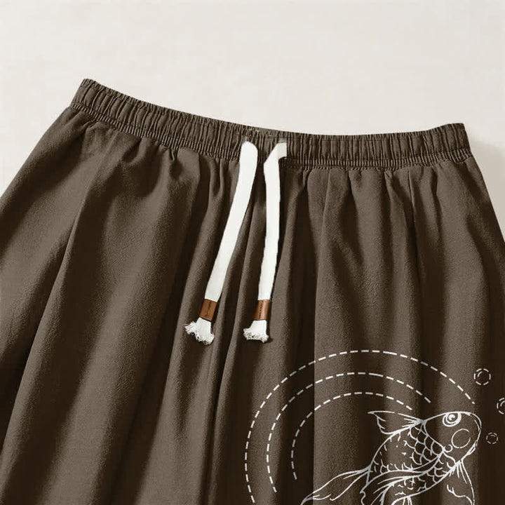 Buddha Stones Pure Cotton Koi Fish Pattern Drawstring Men's Harem Pants With Pockets - image 15