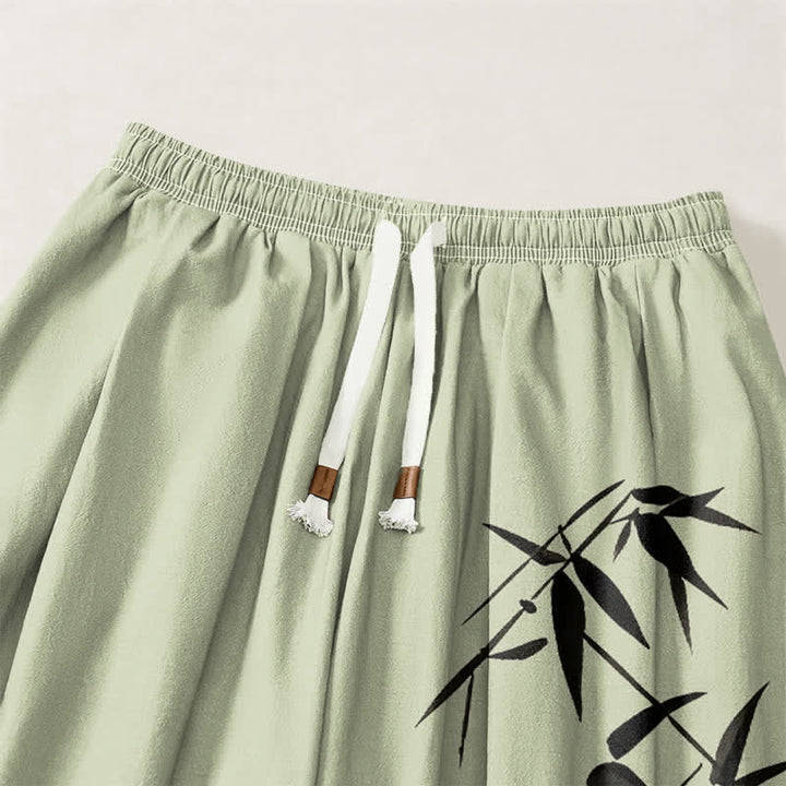 Buddha Stones Pure Cotton Ink Bamboo Pattern Drawstring Men's Harem Pants With Pockets - image 9