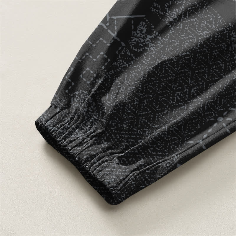 Buddha Stones Pure Cotton Geometric Wave Pattern Drawstring Men's Harem Pants With Pockets - image 16