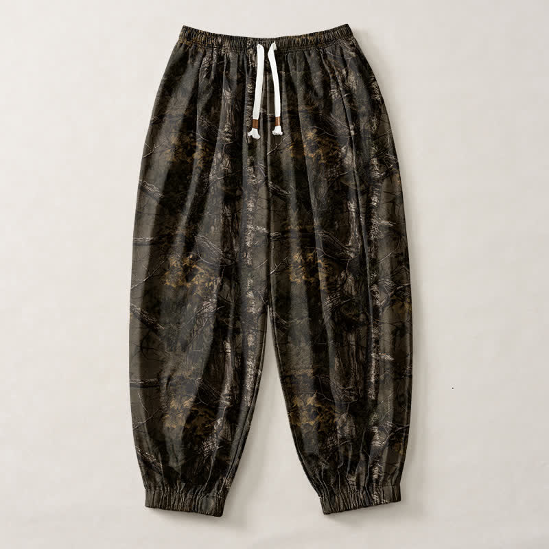 Buddha Stones Pure Cotton Marble Camo Pattern Drawstring Men's Harem Pants With Pockets - image 1