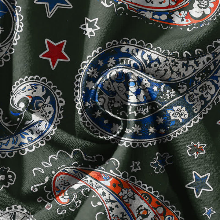 Buddha Stones Pure Cotton Paisley Star Pattern Drawstring Men's Harem Pants With Pockets - image 17