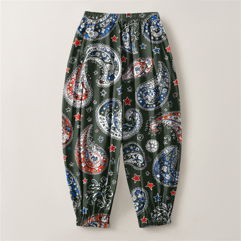 Buddha Stones Pure Cotton Paisley Star Pattern Drawstring Men's Harem Pants With Pockets - image 14